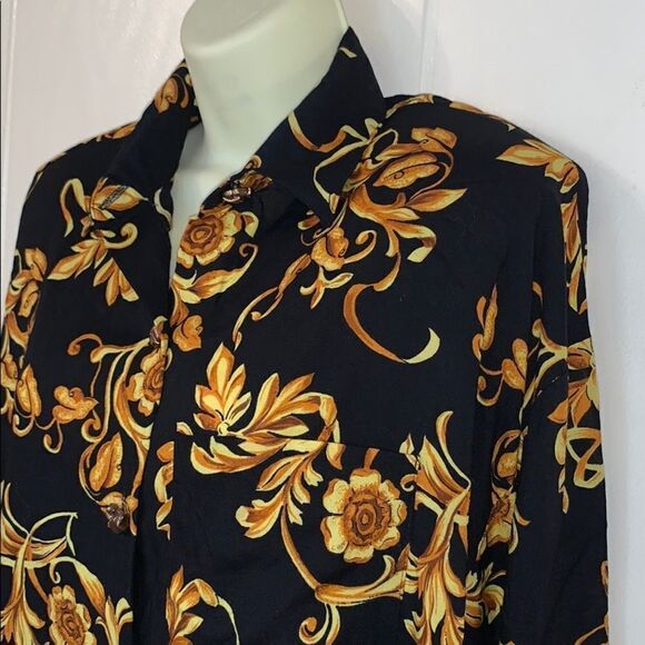 Vtg 80s Connections black & gold  tunic blouse - Picture 2 of 8